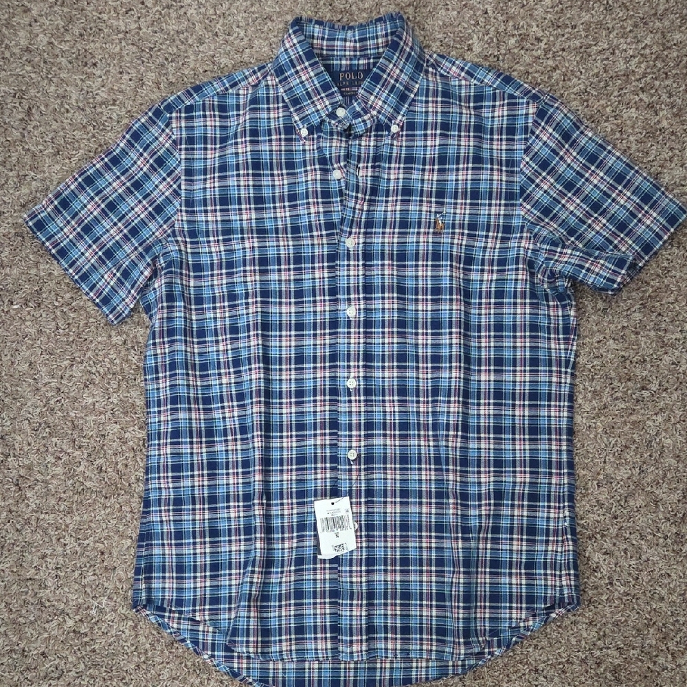 Polo by Ralph Lauren Blue and White Casual Button Down Shirt